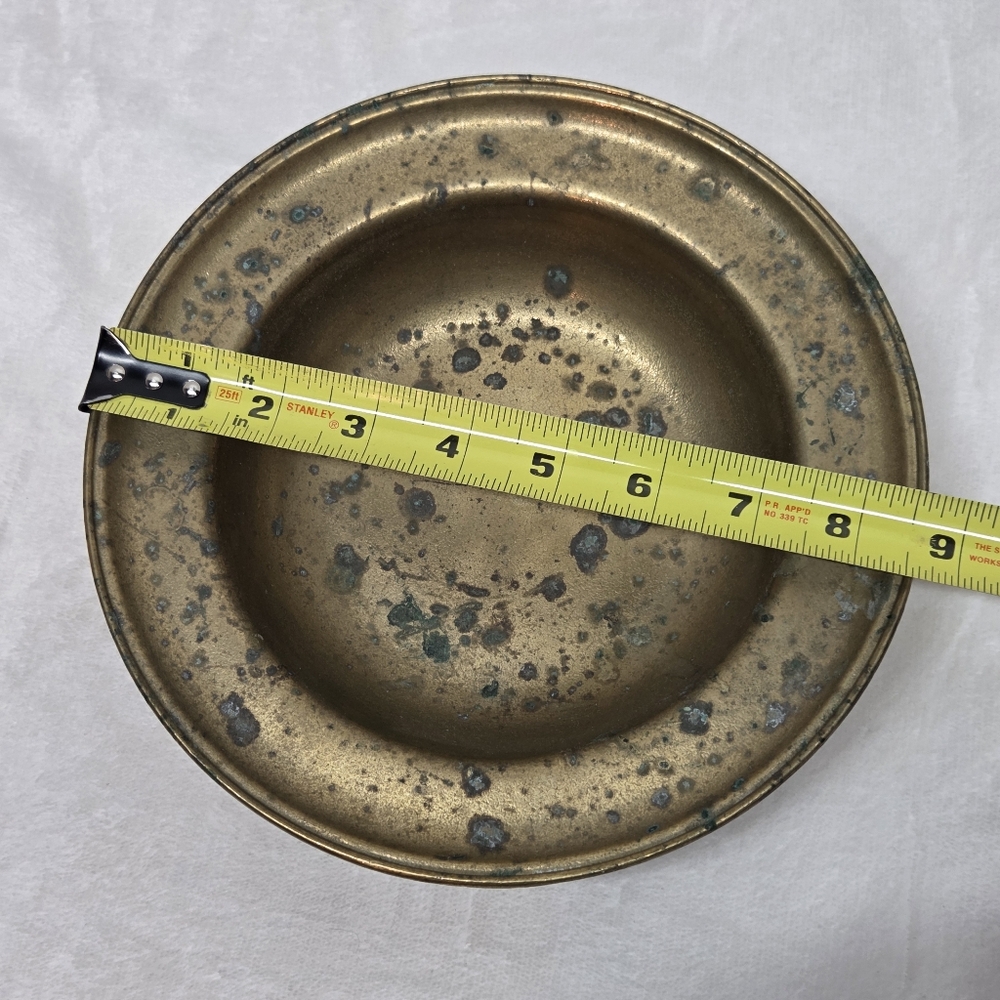 Vintage/Antique Solid Brass Shallow Bowl Patina 8.5"  Heavy Rustic Farmhouse - Picture 5 of 9